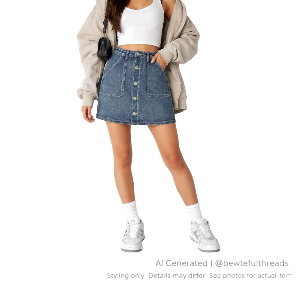 Y2K Button Front Denim Mini Size 8 Brandy Aritzia Style